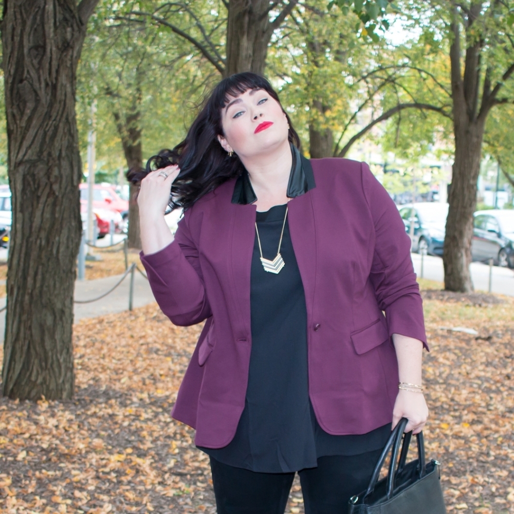 Lane Bryant Plum Blazer with Black Trim
